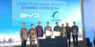 BYD Bangun Pabrik Mobil Listrik di Subang, Jawa Barat Penandatanganan kerja sama BYD Indonesia bersama PT Suryacipta Swadaya. (Foto: Dok Afrizal/VOI)