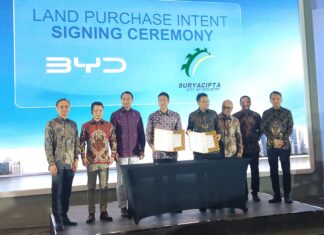 BYD Bangun Pabrik Mobil Listrik di Subang, Jawa Barat Penandatanganan kerja sama BYD Indonesia bersama PT Suryacipta Swadaya. (Foto: Dok Afrizal/VOI)