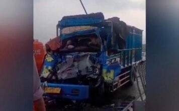 Dua Orang Tewas dalam Kecelakaan Dua Truk di Tol Cipali KM 87.600 Truk muatan ikan tabrak tronton di tol Cipali Subang. (Foto: Istimewa)